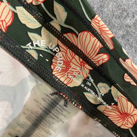 The Upside Leggings 4 Green Floral Poppy High Rise Drawstring Stretch - Picture 9 of 12